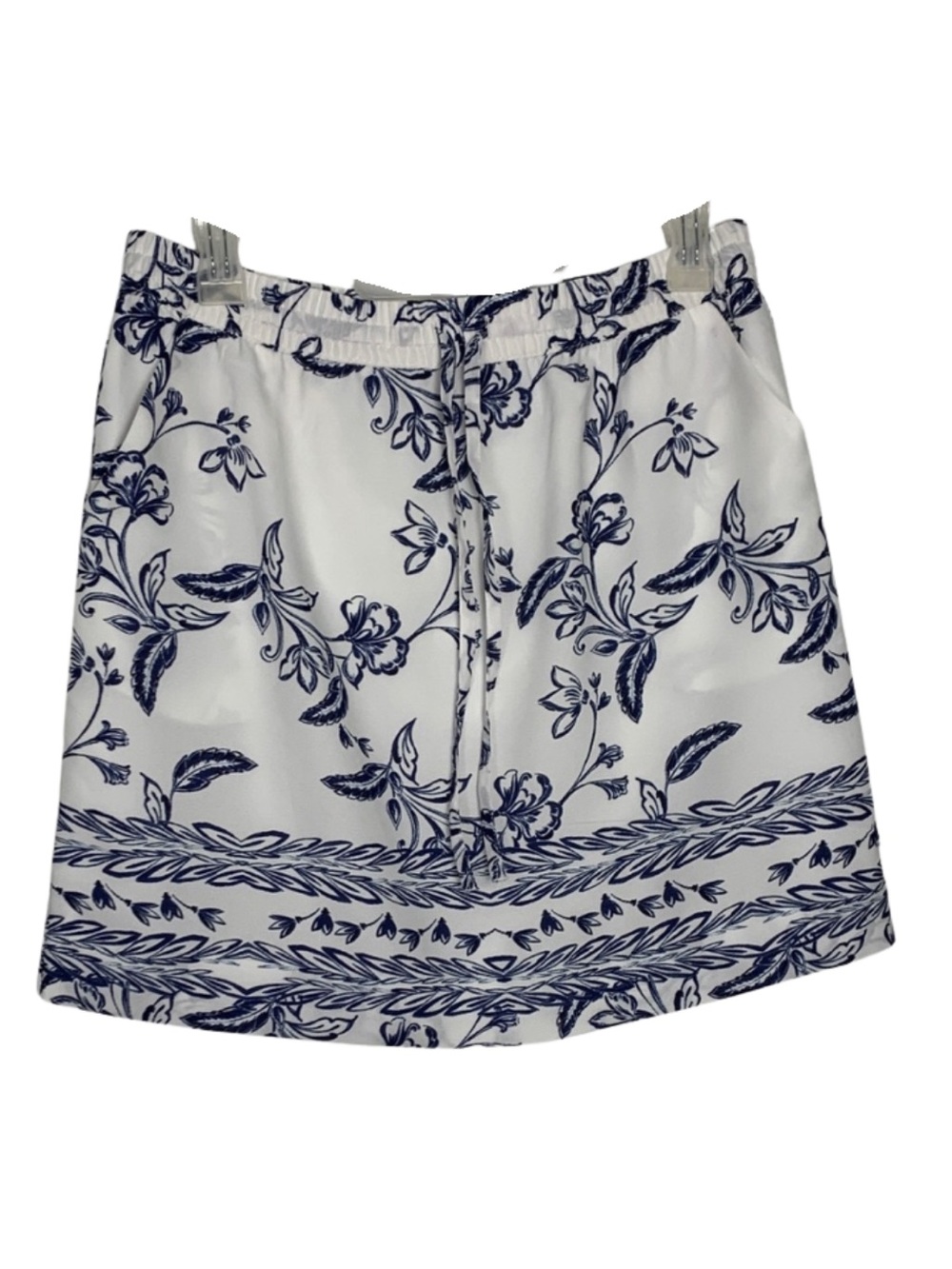 White Blue Floral Mini Skirt w/ Pockets Women’s S Resortwear Vacation